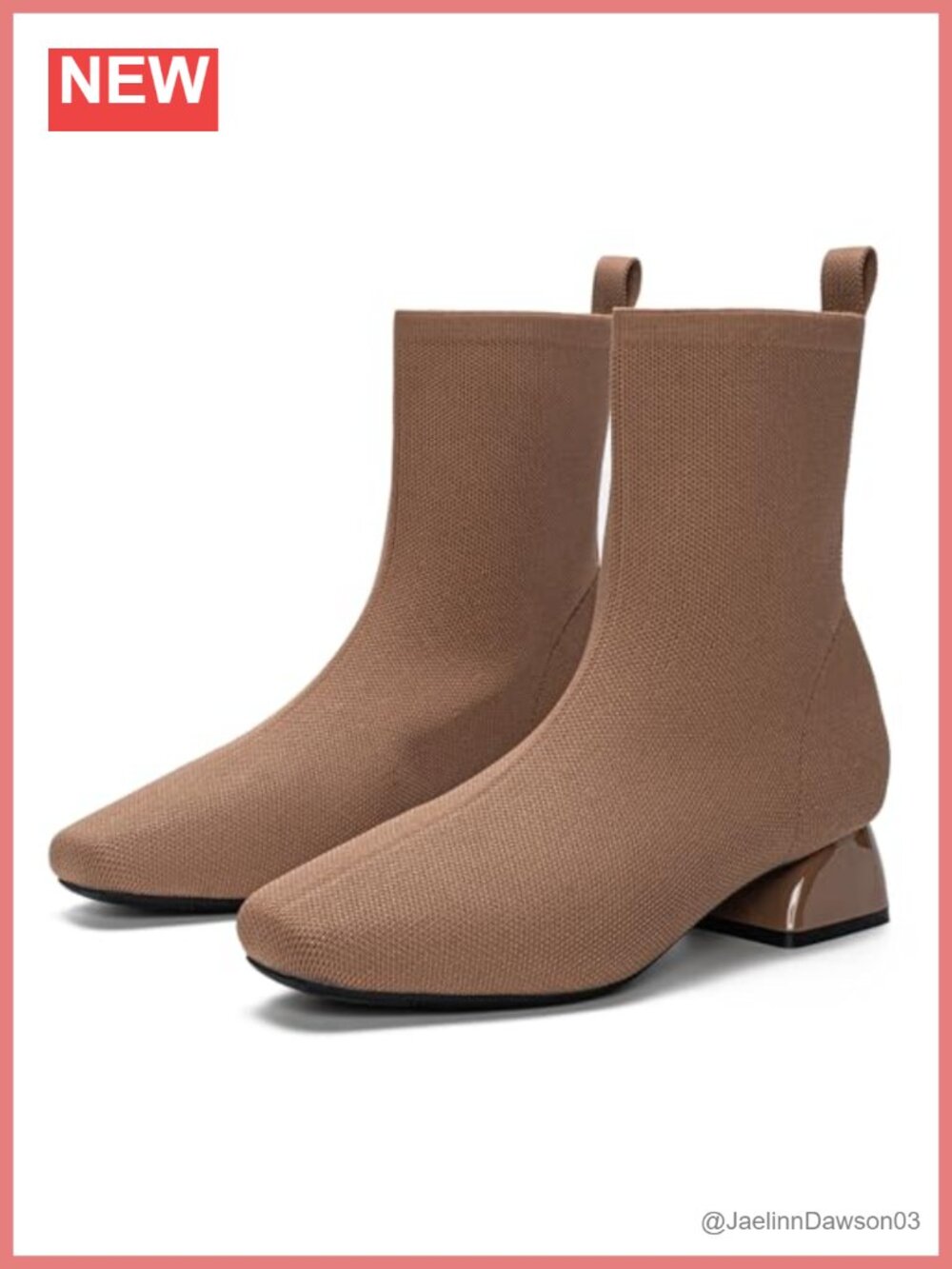 Women's Low Heel Square Toe Knit Slip On Ankle Booties Business Casual Sock
